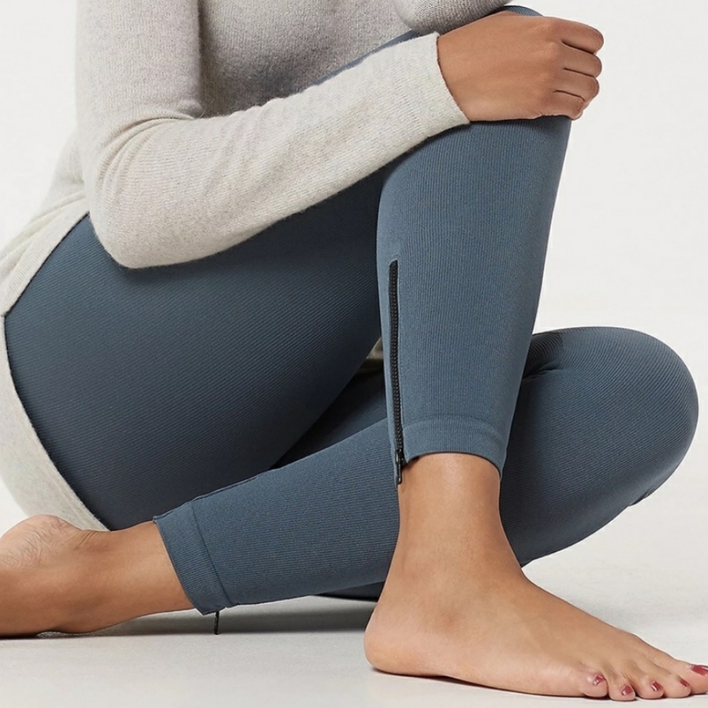 SPANX Seamless Side Zip Blue Grey Leggings Size Medium